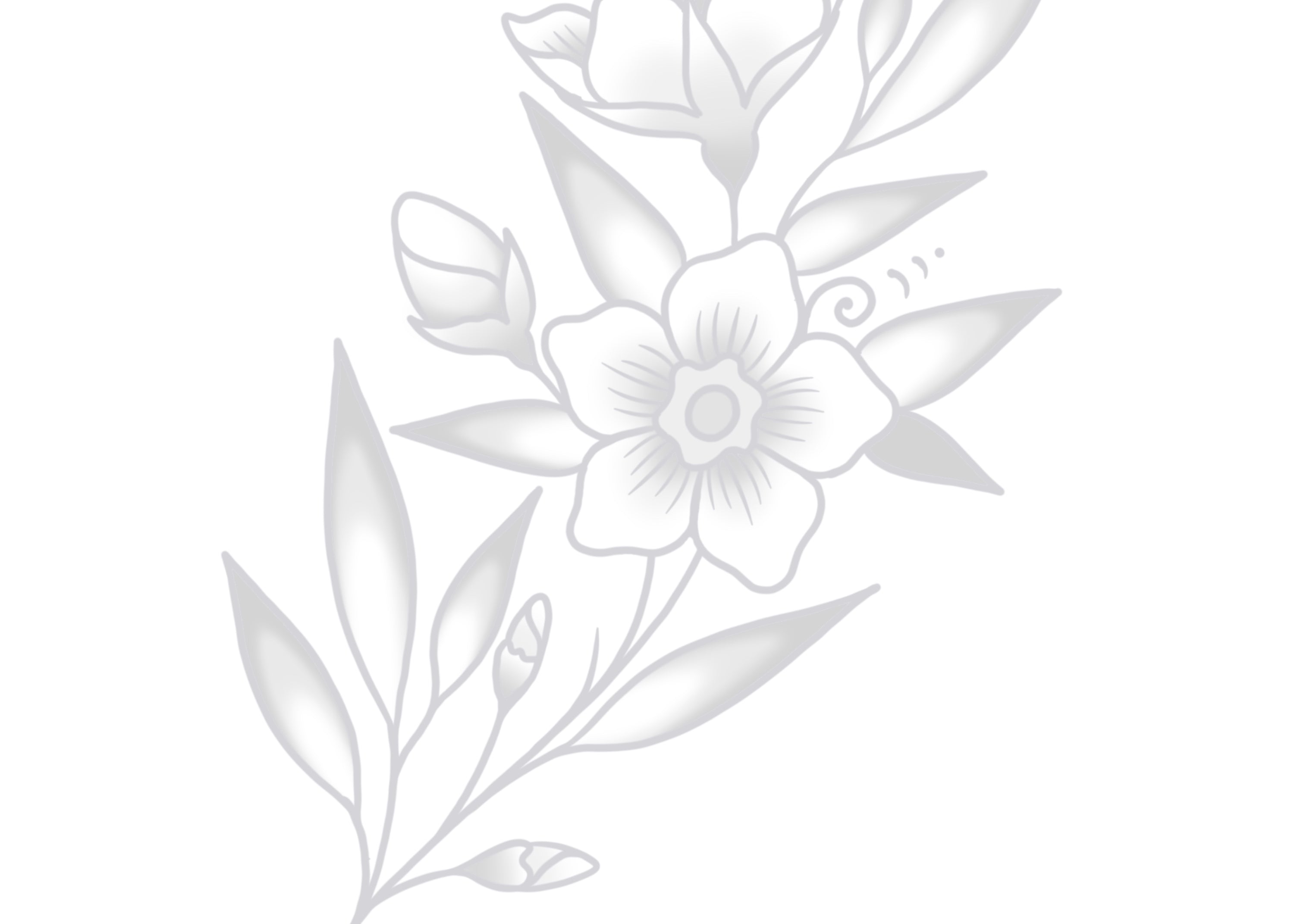 A delicate, soft gray floral tattoo design with gentle shading and flowing lines. The design is minimalist and ethereal, perfect for wrapping around arms or legs.